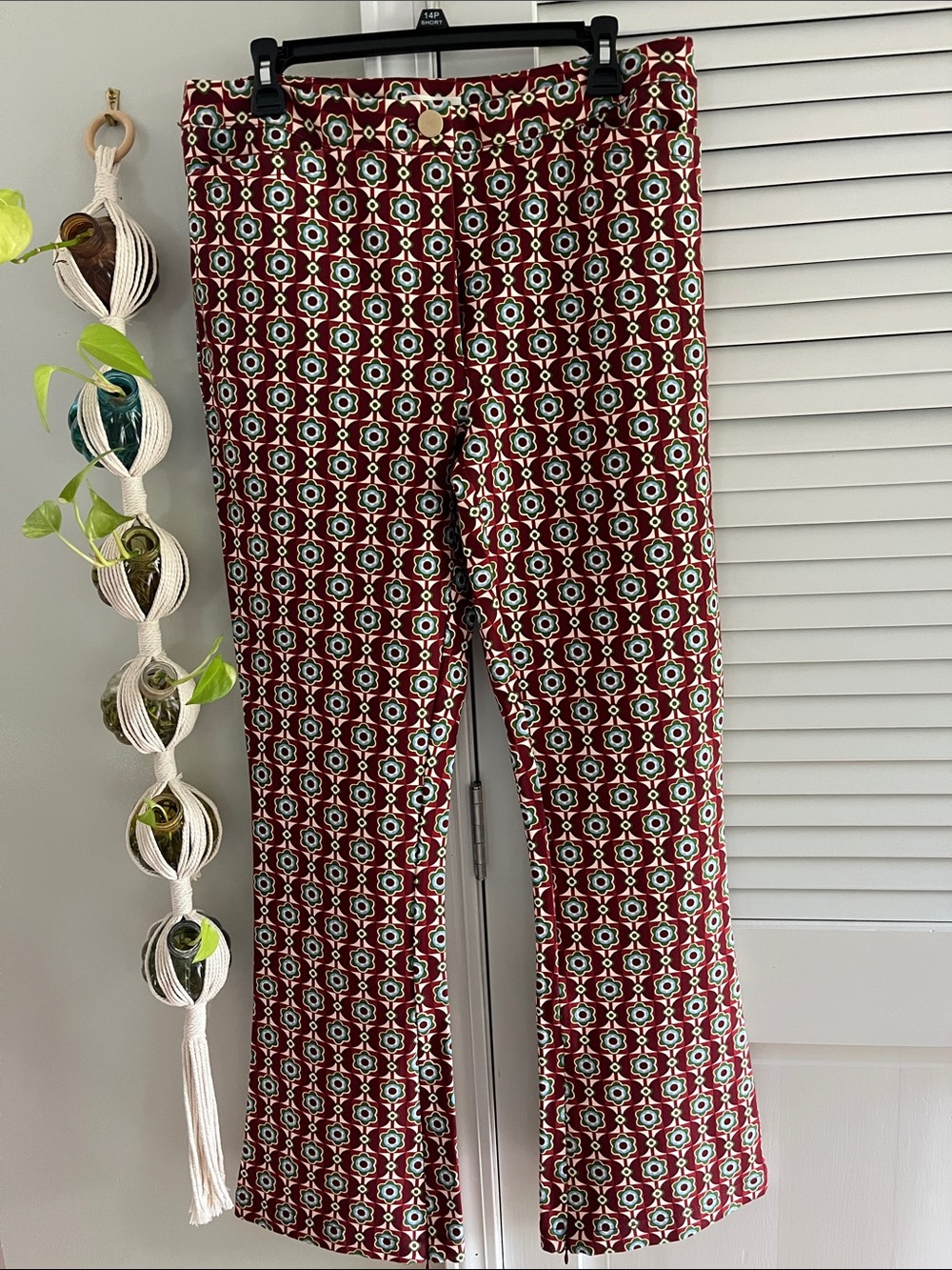 Maeve Burgundy Floral-Print Boot Cut Pants